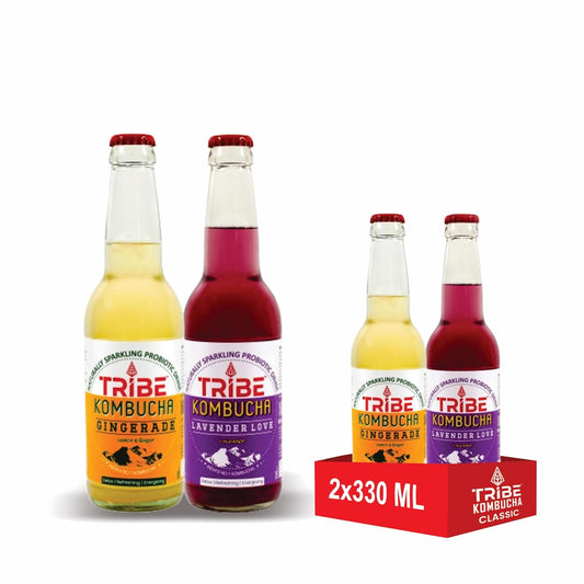 Tribe Kombucha Naturally Sparkling Probiotic Herbal drink Gingerade + Lavender Gluten free 330 ML