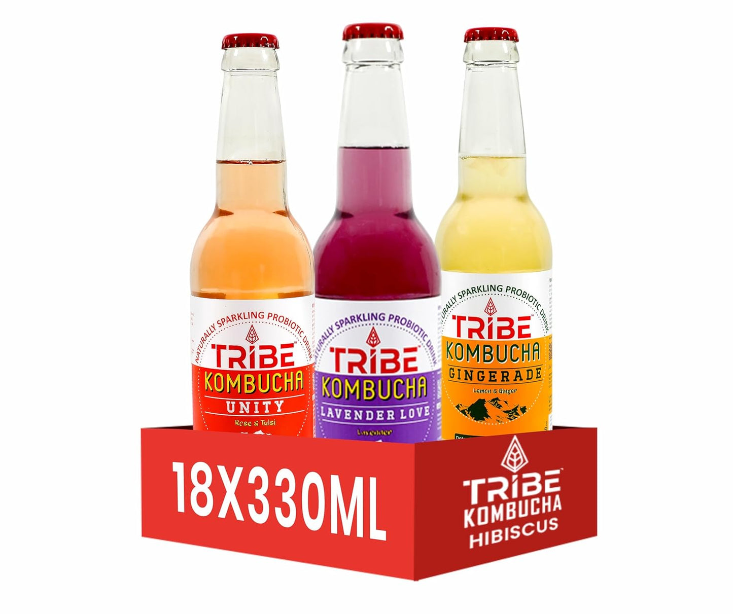 Tribe Kombucha Naturally Sparkling Herbal Unity, Lavender & Gingerade Probiotic Super Drink, 330ML