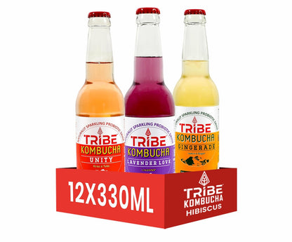 Tribe Kombucha Naturally Sparkling Herbal Unity, Lavender & Gingerade Probiotic Super Drink, 330ML