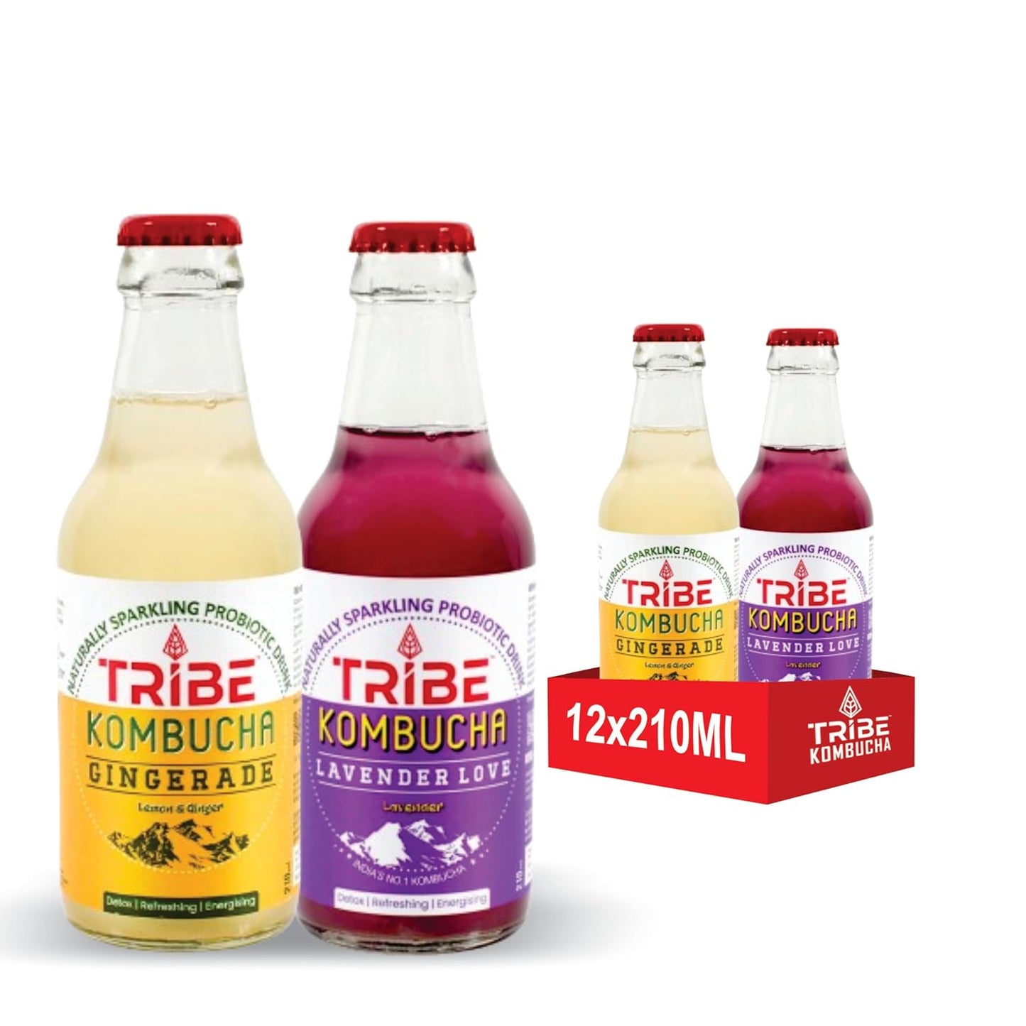 Tribe Kombucha Naturally Sparkling Probiotic Herbal drink Gingerade + Lavender Gluten free 210 ML