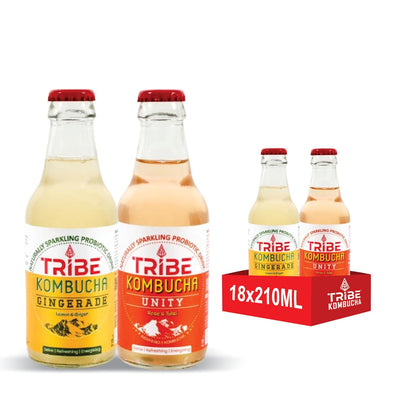 Tribe Kombucha Naturally Sparkling Herbal Gingerade & Unity Probiotic Super Drink, 210ML