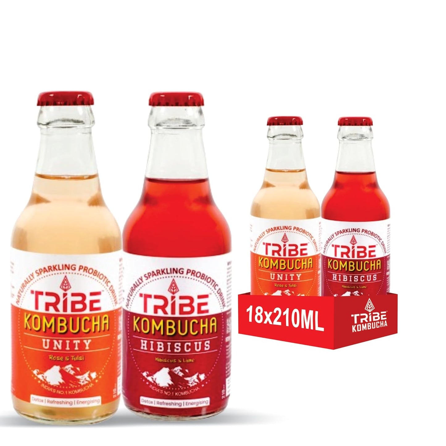 Tribe Kombucha Naturally Sparkling Probiotic Herbal drink Unity + Hibuscus Gluten free 210 ML