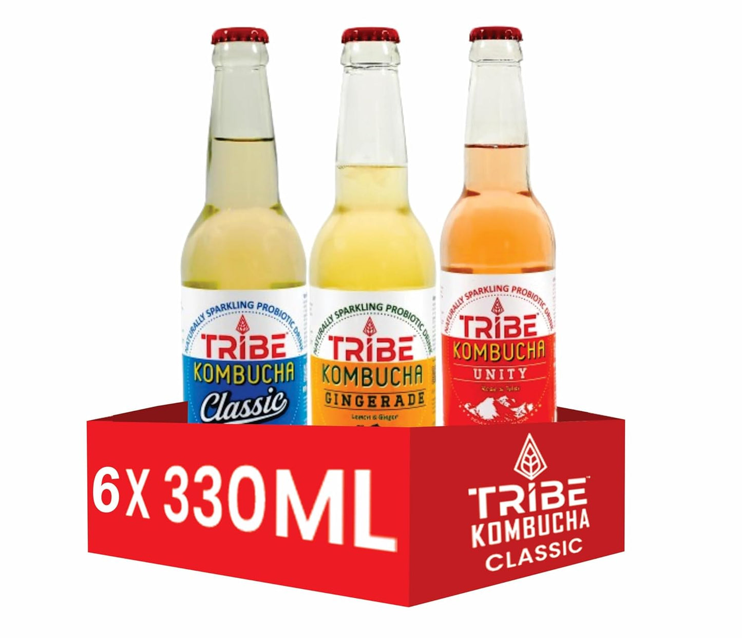 Tribe Kombucha Naturally Sparkling Herbal Classic, Gingerade & Unity Probiotic Super Drink, 330ML