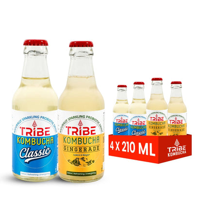 Tribe Kombucha Naturally Sparkling Herbal Classic & Gingerade Probiotic Super Drink, 210ML