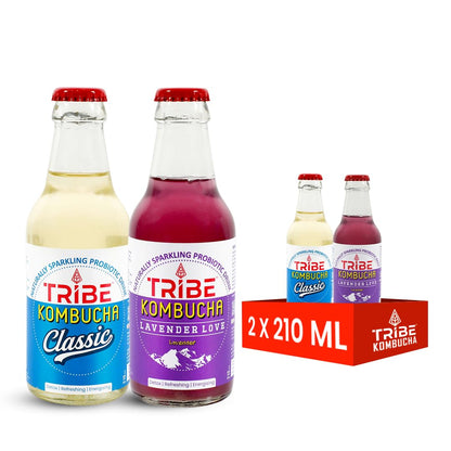 Tribe Kombucha Naturally Sparkling Herbal Classic & Lavender Probiotic Super Drink, Gluten free ,210ML