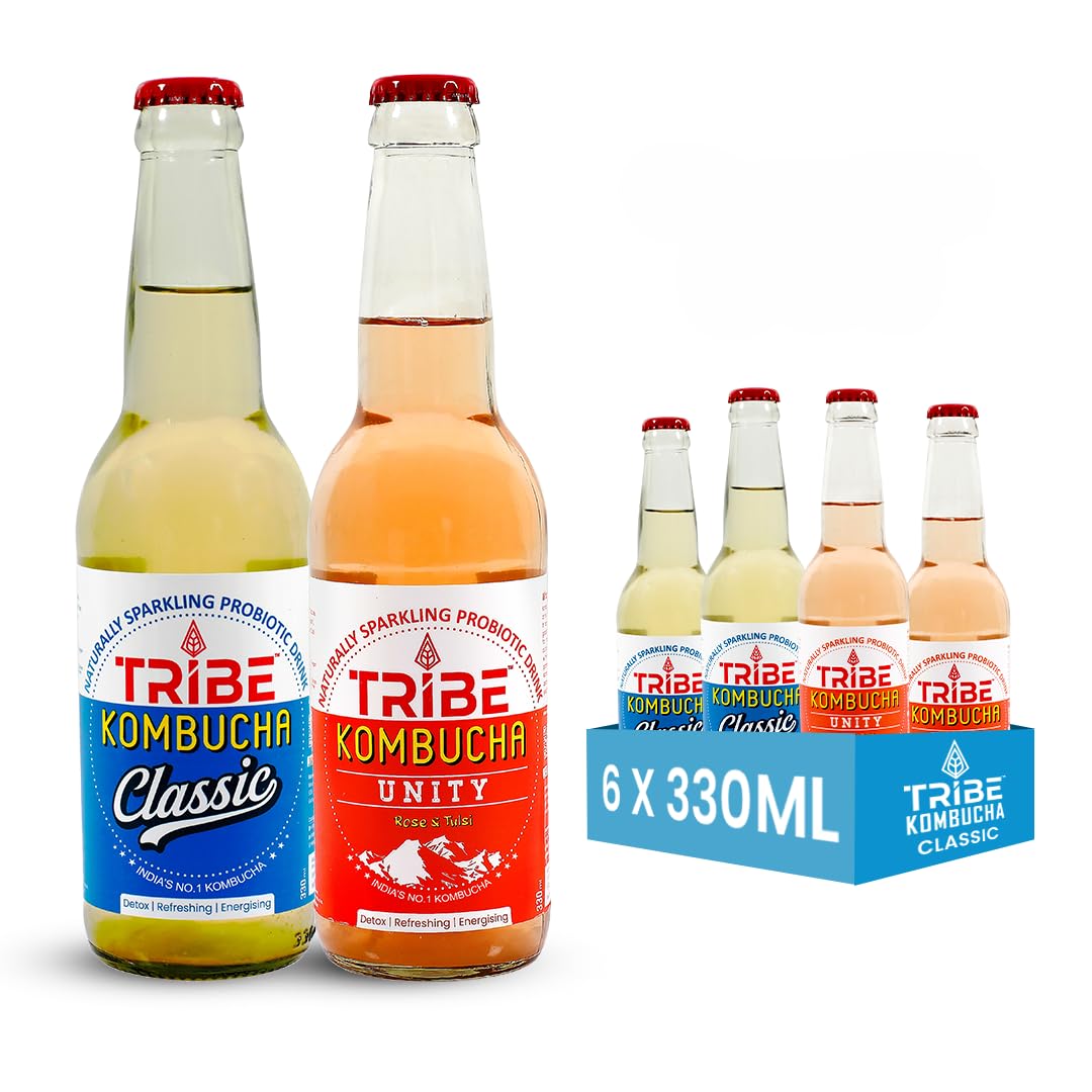 Tribe Kombucha Naturally Sparkling Herbal Classic & Unity Probiotic Super Drink, Gluten free, 330ML