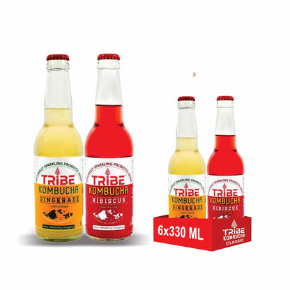 Tribe Kombucha Naturally Sparkling Probiotic Herbal drink Gingerade + Hibiscus Gluten free 330 ML