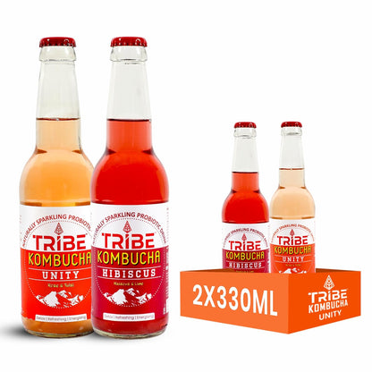 Tribe Kombucha Naturally Sparkling Probiotic Herbal drink Unity + Hibuscus Gluten free 330 ML