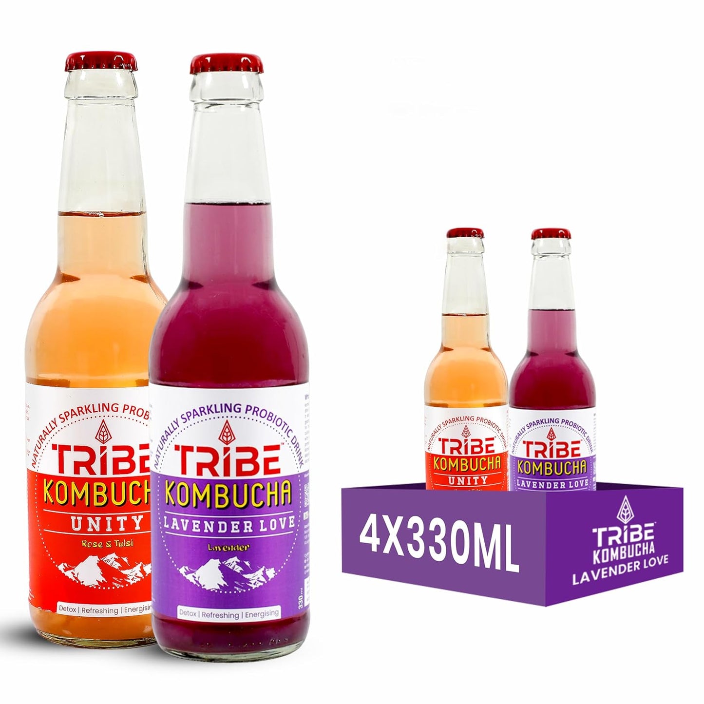 Tribe Kombucha Naturally Sparkling Herbal Unity & Lavender Probiotic Super Drink, Gluten free, 330ML