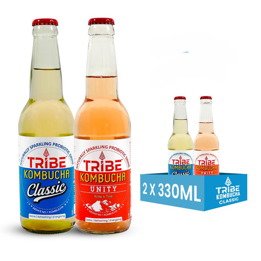 Tribe Kombucha Naturally Sparkling Herbal Classic & Unity Probiotic Super Drink, Gluten free, 330ML