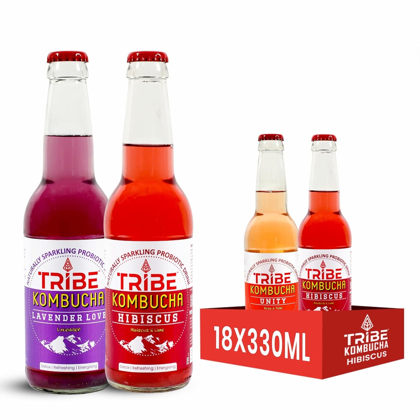 Tribe Kombucha Naturally Sparkling Probiotic Herbal drink Lavender + Hibuscus Gluten free 330 ML