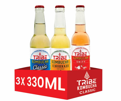 Tribe Kombucha Naturally Sparkling Herbal Classic, Gingerade & Unity Probiotic Super Drink, 330ML