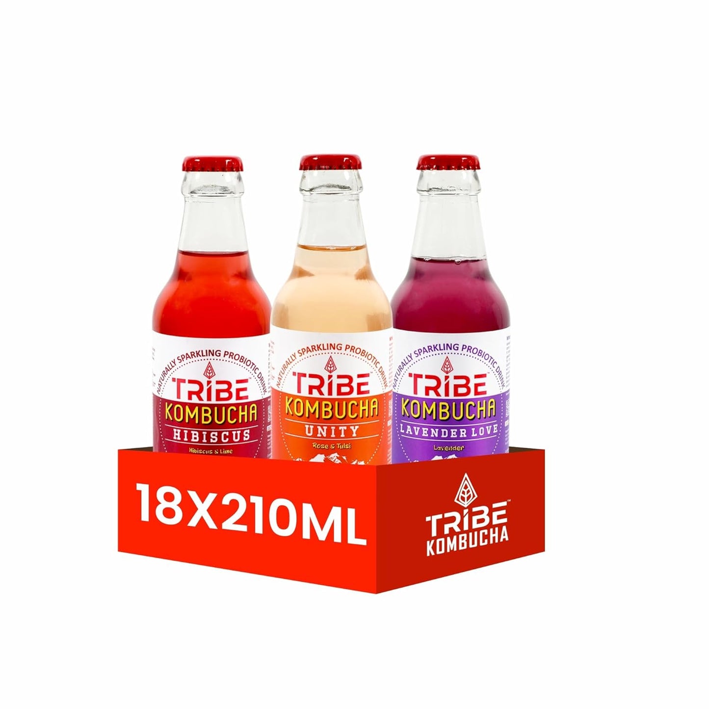 Tribe Kombucha Naturally Sparkling Herbal Hibiscus, Unity & Lavender Probiotic Super Drink, 210ML