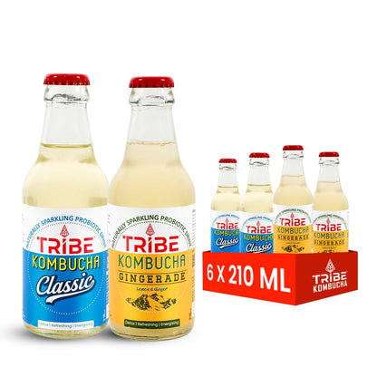 Tribe Kombucha Naturally Sparkling Herbal Classic & Gingerade Probiotic Super Drink, 210ML