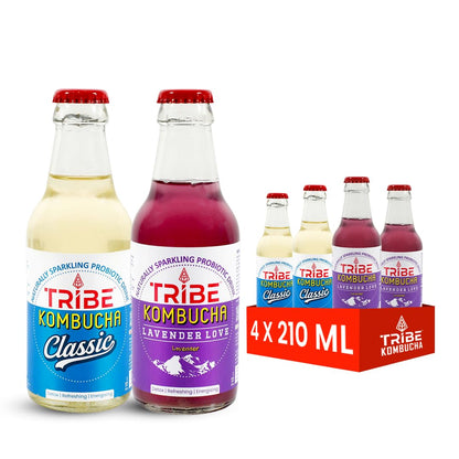 Tribe Kombucha Naturally Sparkling Herbal Classic & Lavender Probiotic Super Drink, Gluten free ,210ML