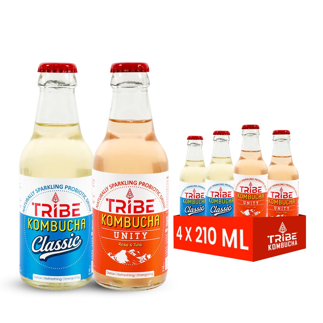 Tribe Kombucha Naturally Sparkling Herbal Classic & Unity Probiotic Super Drink, Gluten free, 210ML