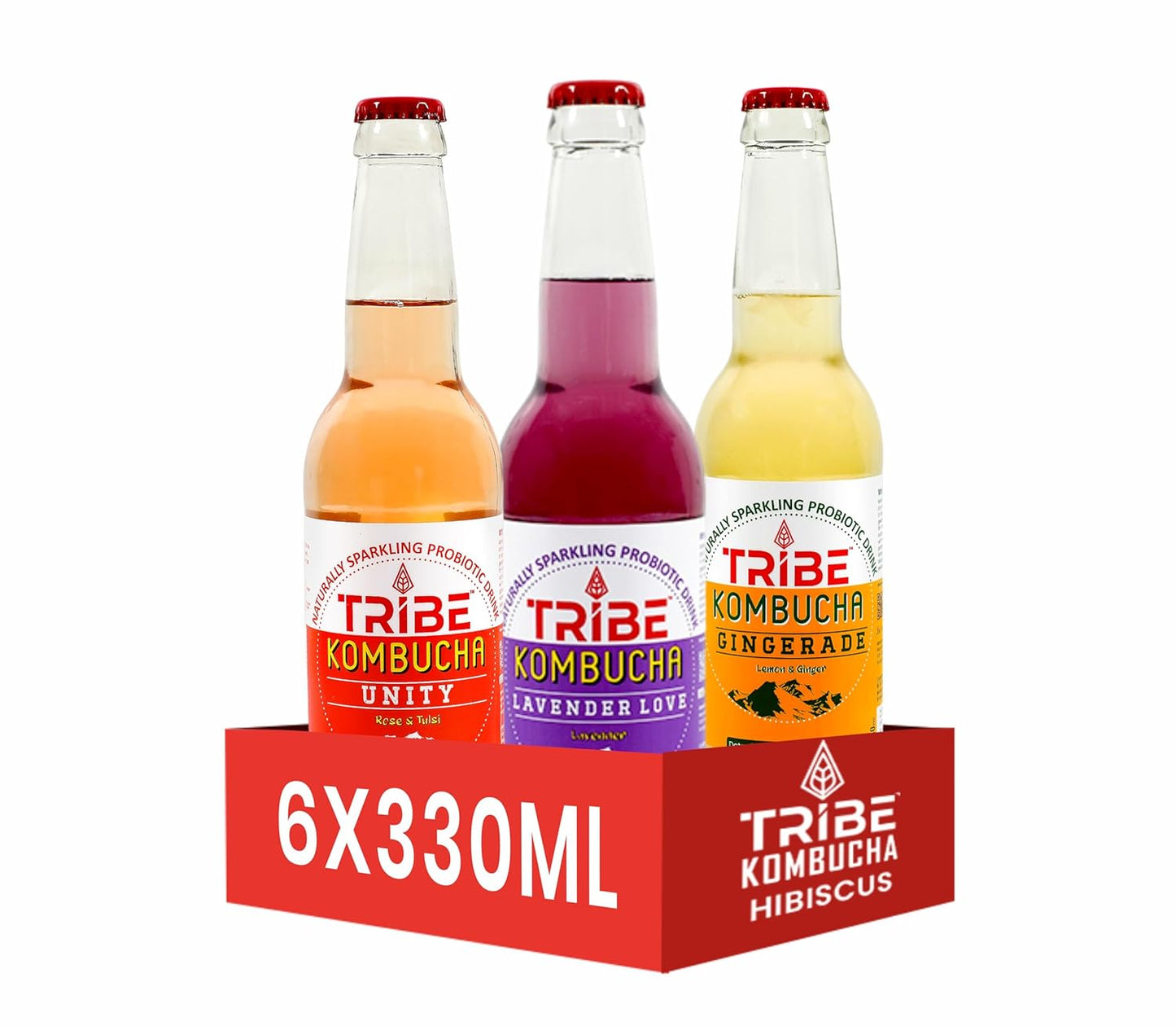 Tribe Kombucha Naturally Sparkling Herbal Unity, Lavender & Gingerade Probiotic Super Drink, 330ML