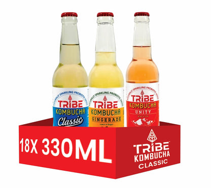 Tribe Kombucha Naturally Sparkling Herbal Classic, Gingerade & Unity Probiotic Super Drink, 330ML