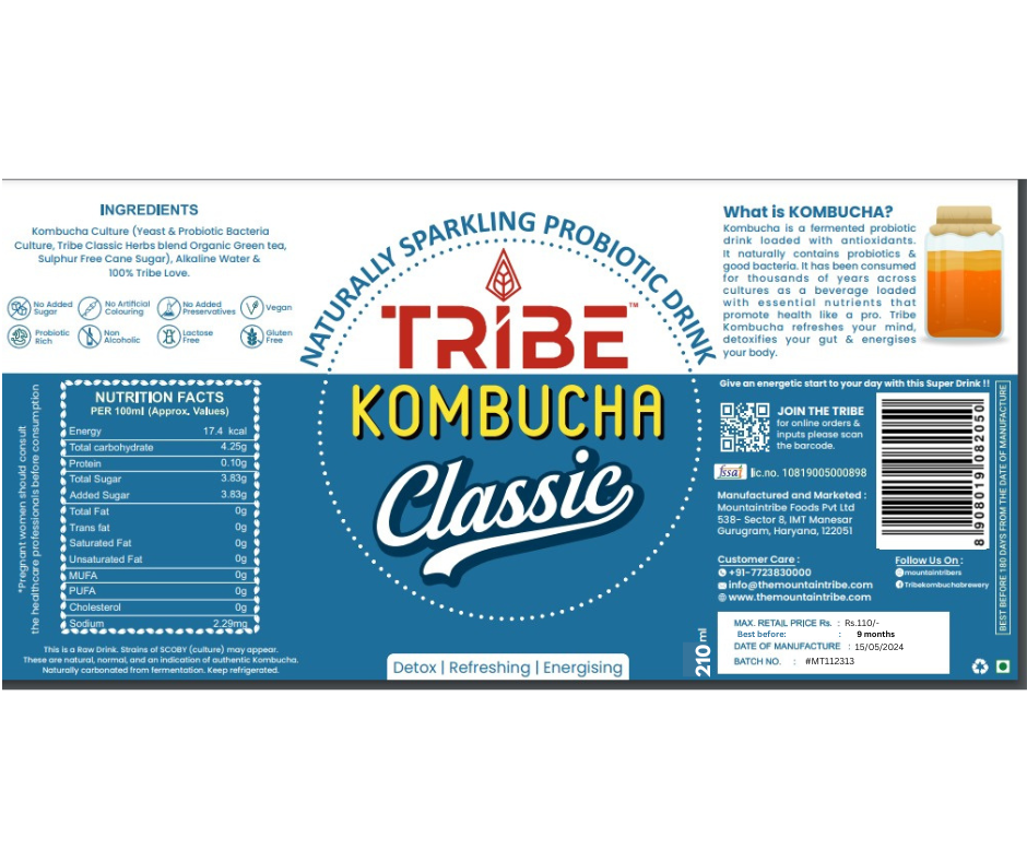 Tribe Kombucha Naturally Sparkling Classic Probiotic Super Drink, 210ML