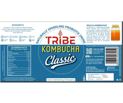 Tribe Kombucha Naturally Sparkling Classic Probiotic Super Drink, 210ML