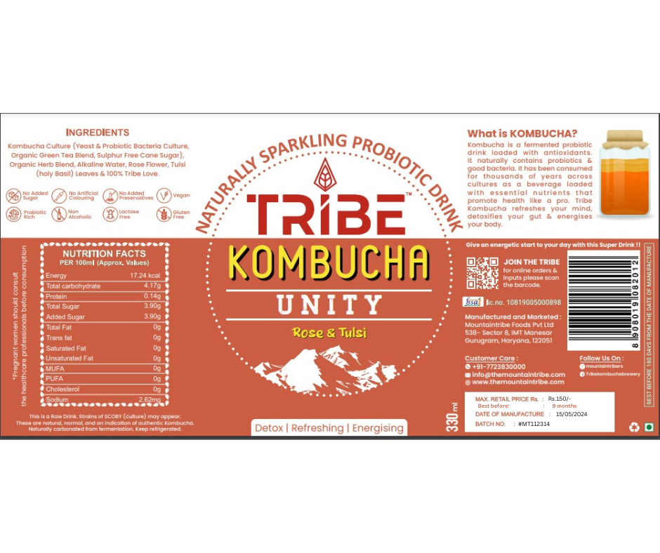 Tribe Kombucha Naturally Sparkling Herbal Gingerade & Unity Probiotic Super Drink, 330ML