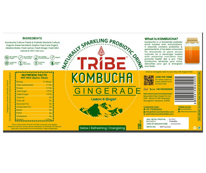 Tribe Kombucha Naturally Sparkling Herbal Gingerade & Unity Probiotic Super Drink, 330ML