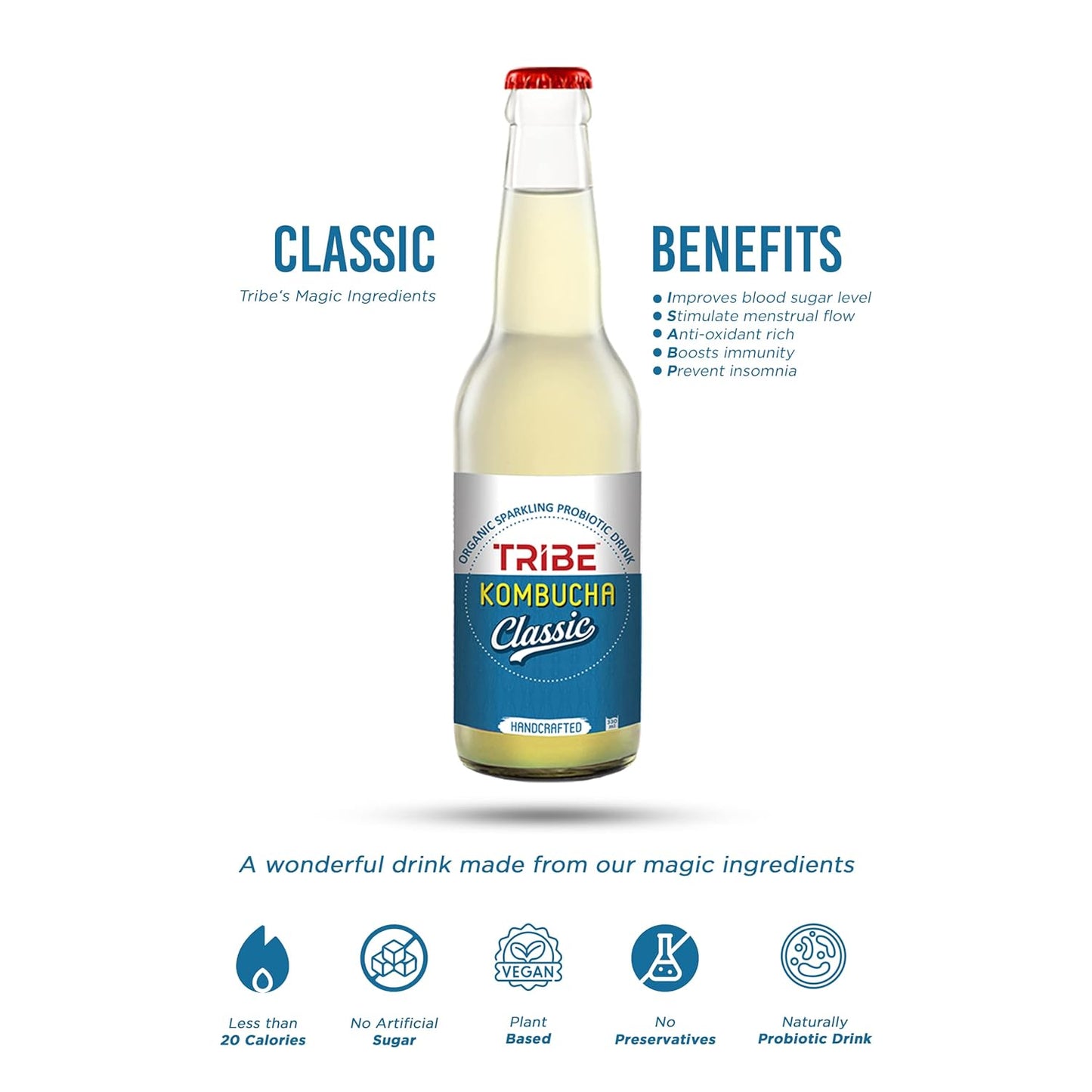 Tribe Kombucha Classic 7 Days - Weight Management - Detox - Antioxidant  Gluten free  Pack of 7 330 ML