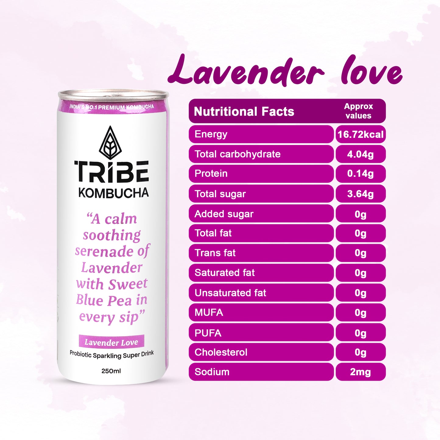 Tribe Kombucha Naturally Sparkling Lavender Probiotic Super Drink, 250ML