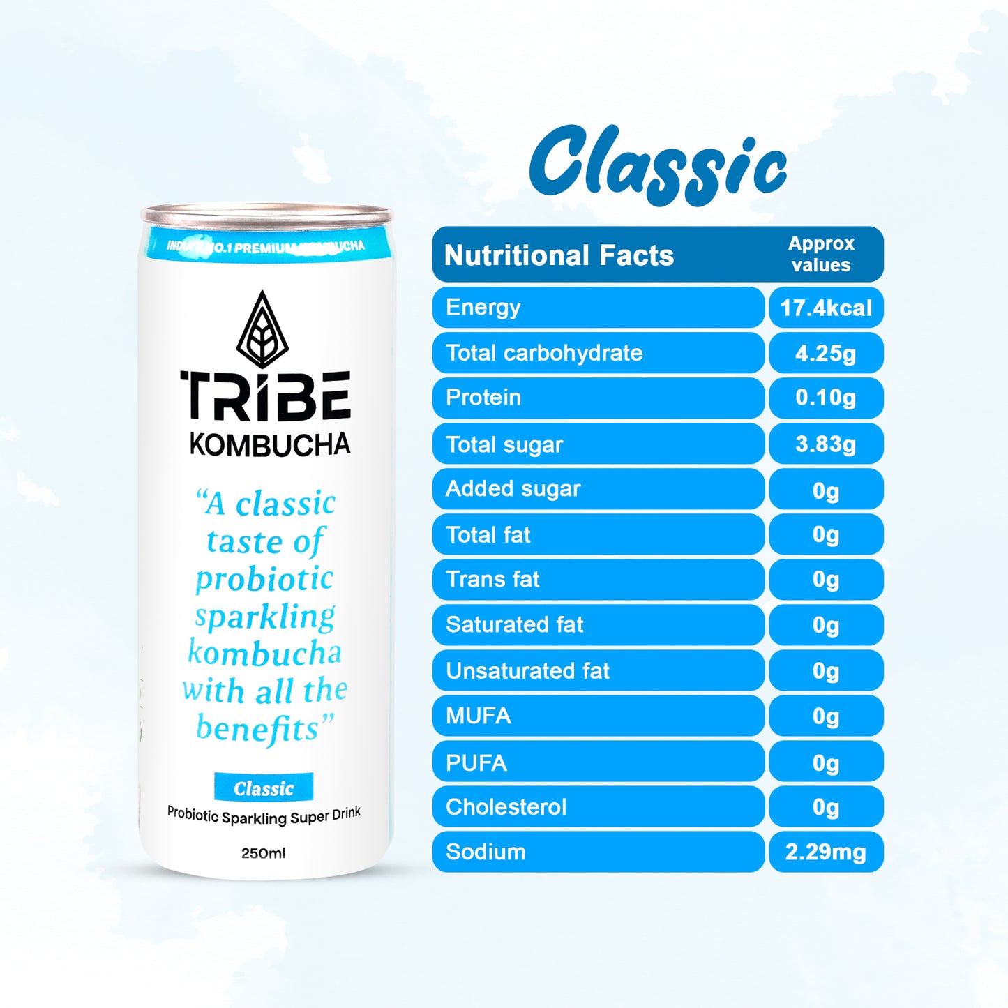 Tribe Kombucha Naturally Sparkling Herbal Classic Probiotic Super Drink, 250ML