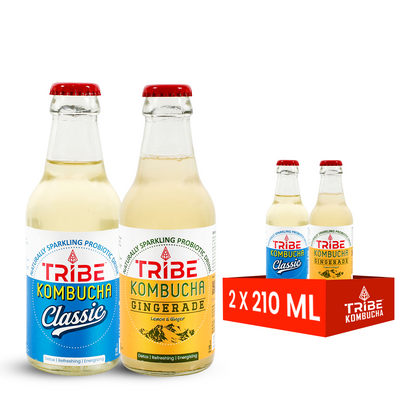 Tribe Kombucha Naturally Sparkling Herbal Classic & Gingerade Probiotic Super Drink, 210ML