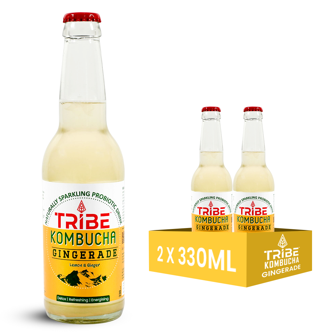 Tribe Kombucha Naturally Sparkling Herbal Gingerade Probiotic Super Drink, Gluten free,  330ML