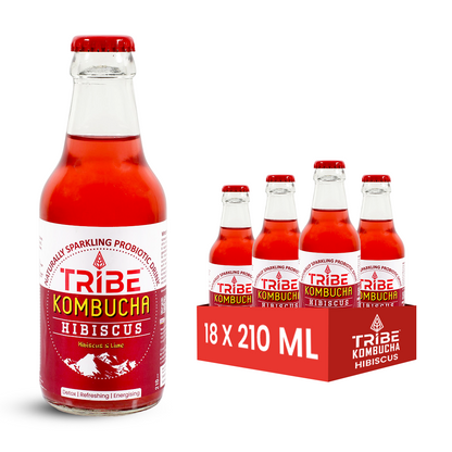 Tribe Kombucha Naturally Sparkling Herbal Hibiscus Probiotic Super Drink, Gluten free, 210ML