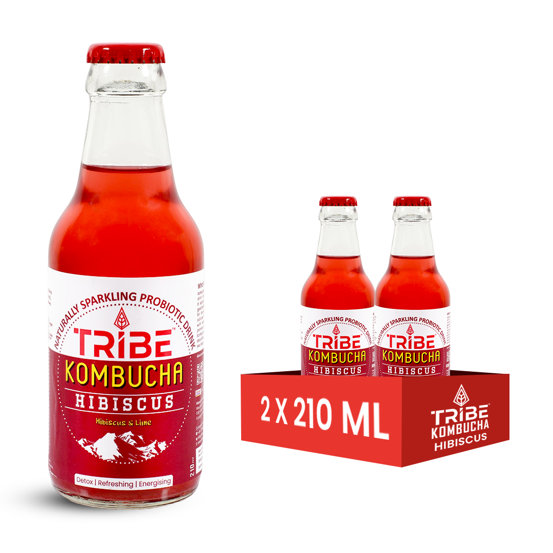 Tribe Kombucha Naturally Sparkling Herbal Hibiscus Probiotic Super Drink, Gluten free, 210ML