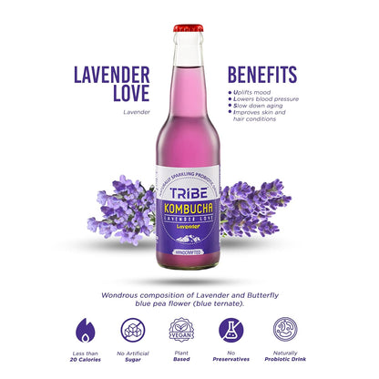 Tribe Kombucha Naturally Sparkling Probiotic Herbal drink Lavender + Hibuscus Gluten free 330 ML