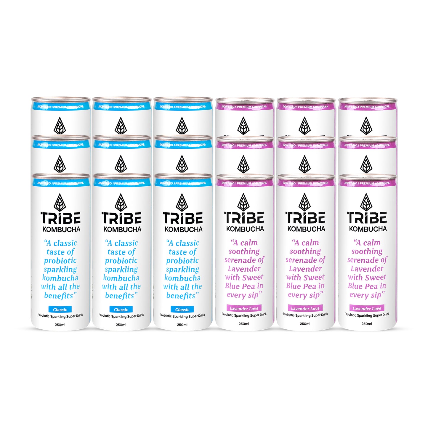 Tribe Kombucha Naturally Sparkling Herbal Classic & Lavender Probiotic Super Drink, 250ML