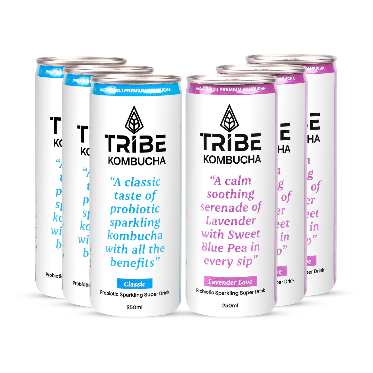 Tribe Kombucha Naturally Sparkling Herbal Classic & Lavender Probiotic Super Drink, 250ML