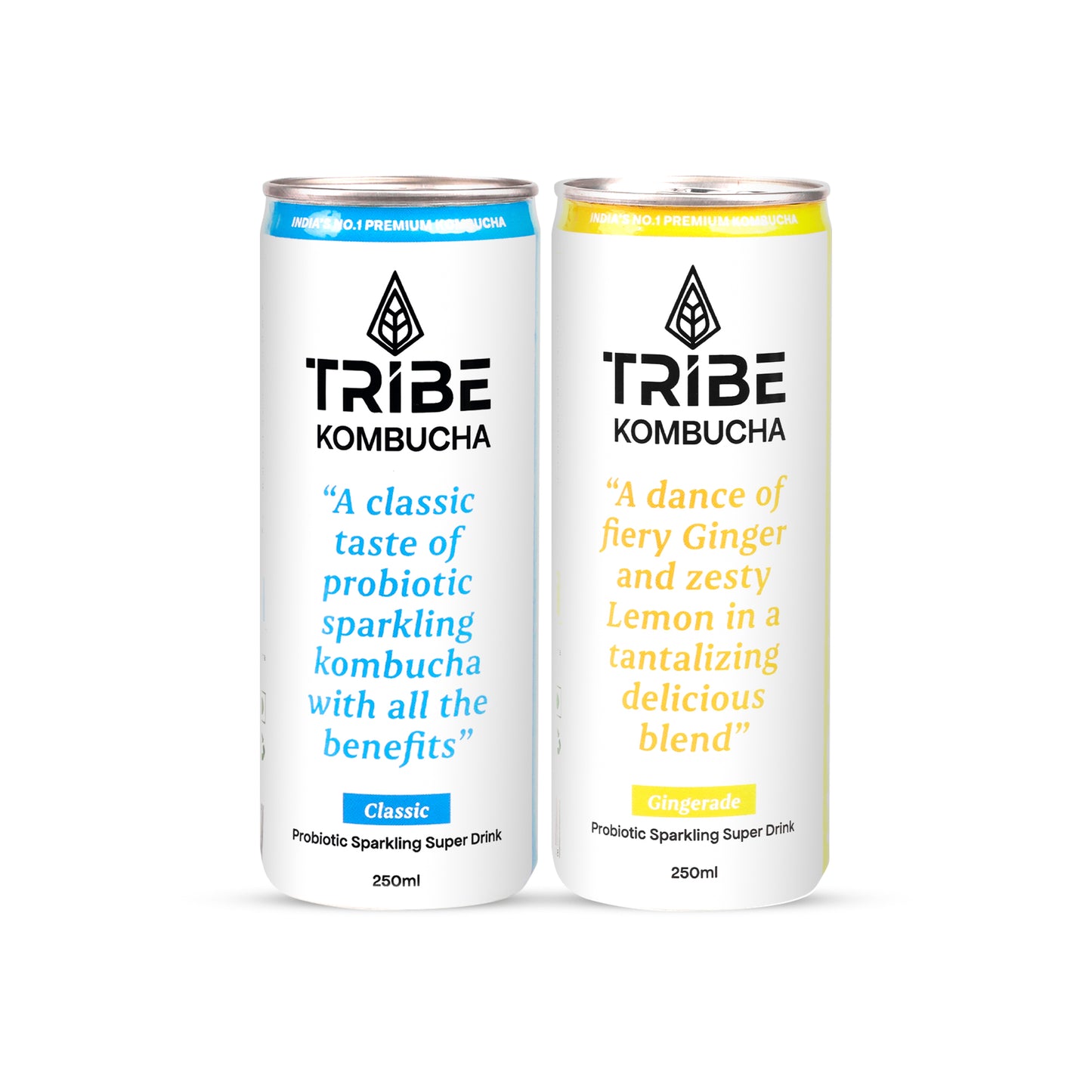 Tribe Kombucha Naturally Sparkling Herbal Classic & Gingerade Probiotic Super Drink, 250ML