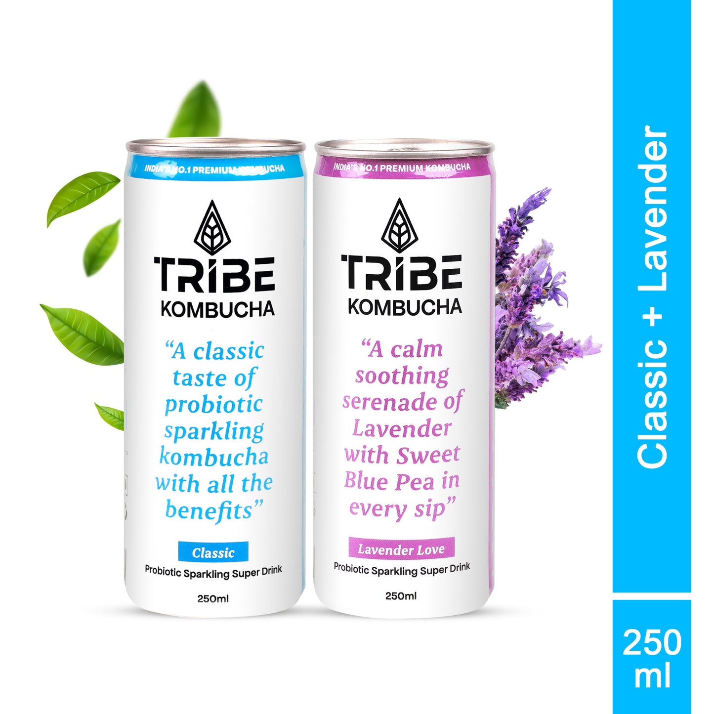 Tribe Kombucha Naturally Sparkling Herbal Classic & Lavender Probiotic Super Drink, 250ML