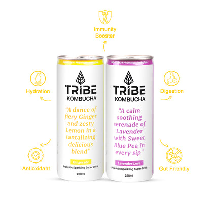 Tribe Kombucha Naturally Sparkling Gingerade, Lavender Probiotic Super Drink, 250ML