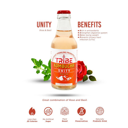 Tribe Kombucha Naturally Sparkling Herbal Classic, Gingerade, Hibiscus, Unity & Lavender Probiotic Super Drink, 210ML