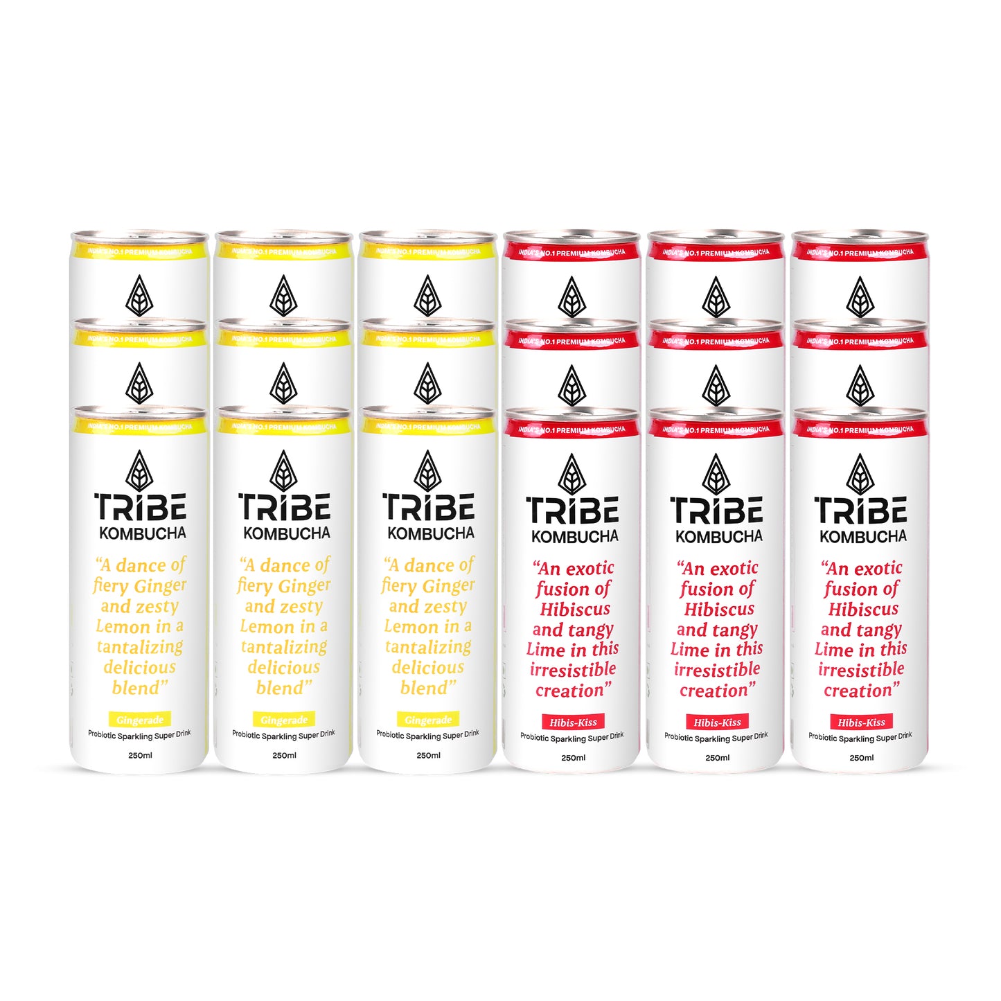 Tribe Kombucha Naturally Sparkling Herbal Gingerade & Hibiscus Probiotic Super Drink, 250ML