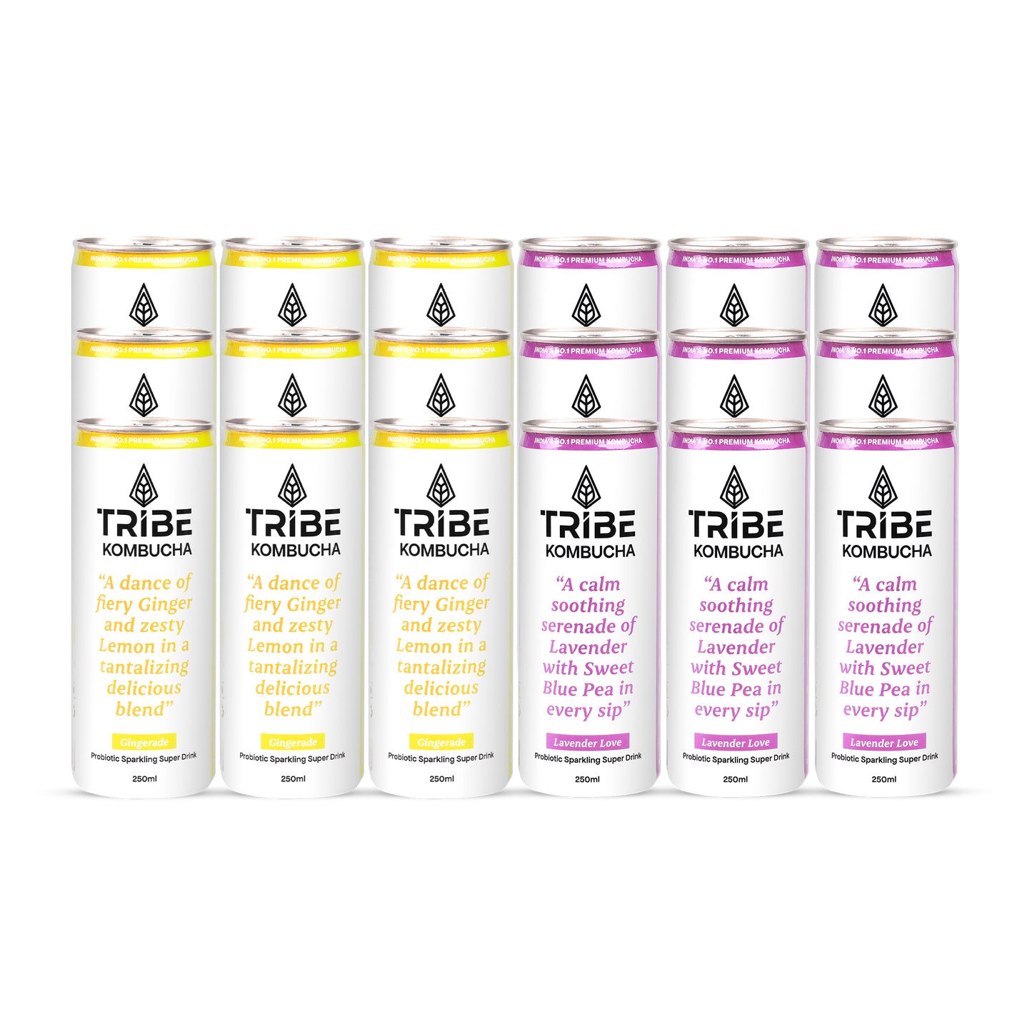 Tribe Kombucha Naturally Sparkling Gingerade, Lavender Probiotic Super Drink, 250ML